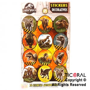 JURASSIC WORLD STICKERS AUTOADHESIVOS  X 24 UNIDADES