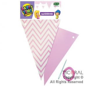 BANDERIN TRIANGULAR ZIG ZAG DX PASTEL ROSA Y BLANCO x 1