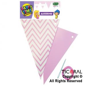 BANDERIN TRIANGULAR ZIG ZAG DX PASTEL ROSA Y BLANCO x 1