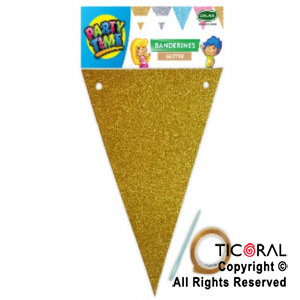 BANDERIN TRIANGULAR GLITTER DX DORADO x 1