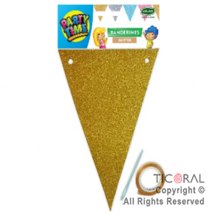 BANDERIN TRIANGULAR GLITTER DX DORADO x 1