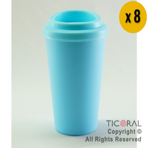 VASO TERMICO CAFE CELESTE PASTEL 300 CC X 8