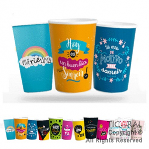 VASO POLIPAPEL FRASES SURTIDAS 240CC X 8 UNIDADES