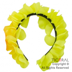 VINCHA HAWAIANA CON FLORES FLUO AMARILLO DE TELA x 12 UNIDADES